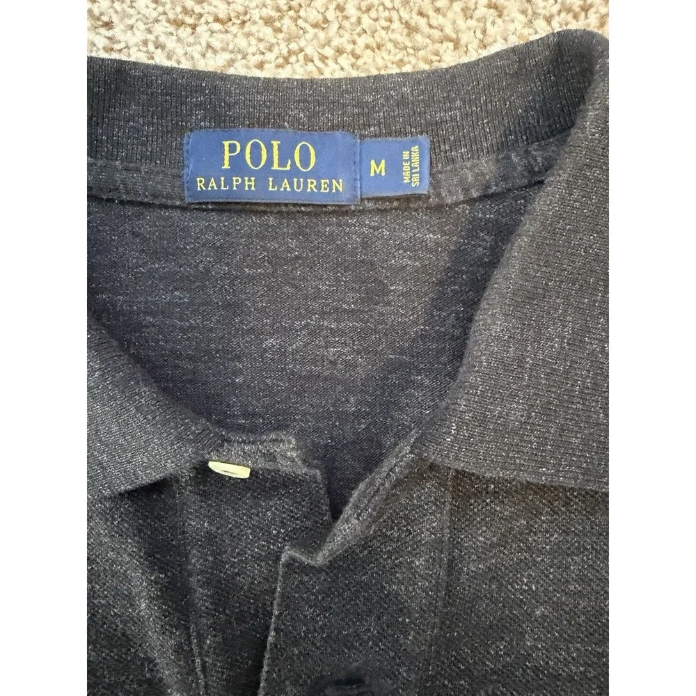 Polo Ralph Lauren Polo Shirt Men M Classic‎ Fit Heather Charcoal Pique Knit Pony